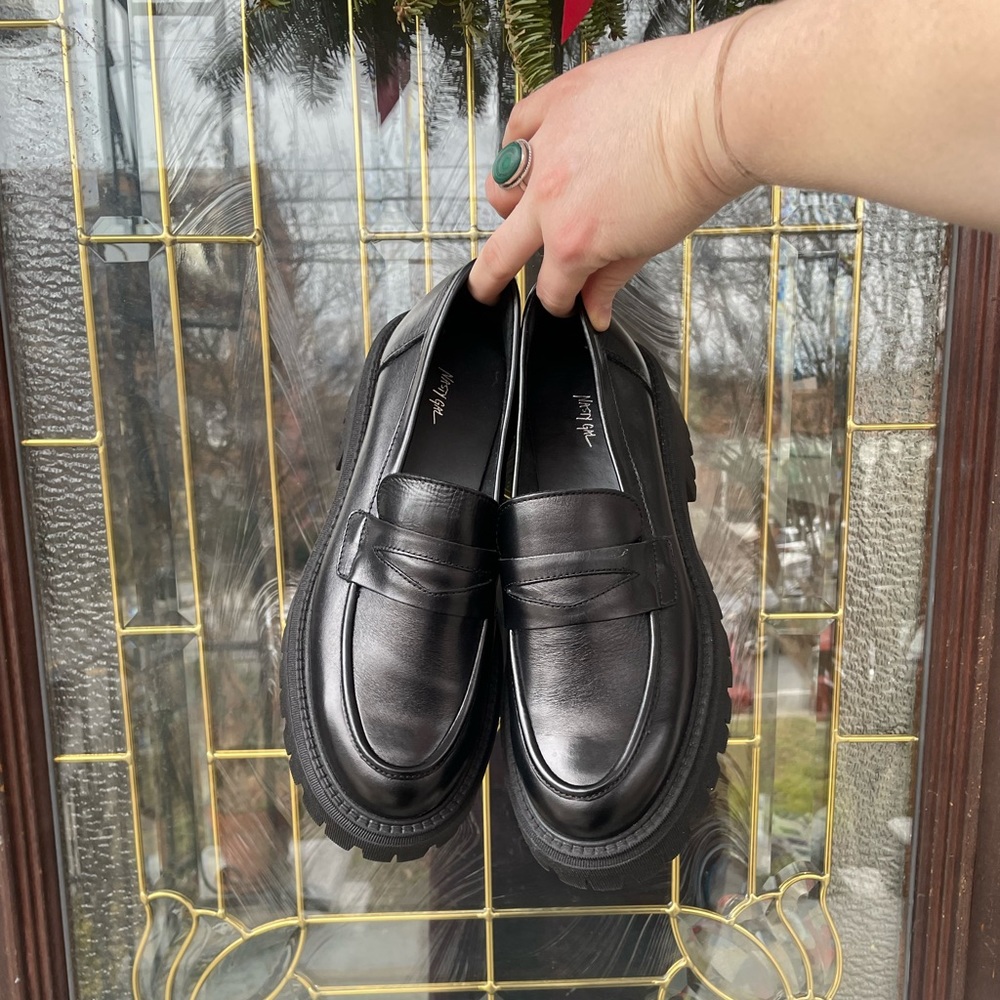 Nasty Gal Black Leather Chunky Loafers